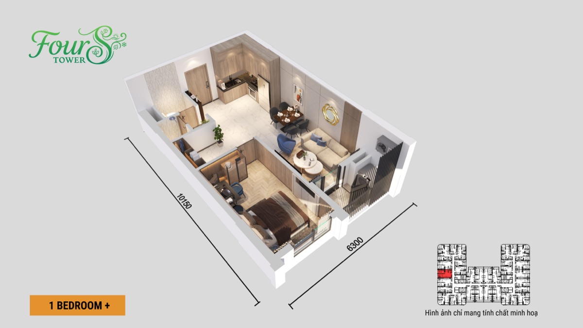 Phối cảnh 3D căn 1PN+