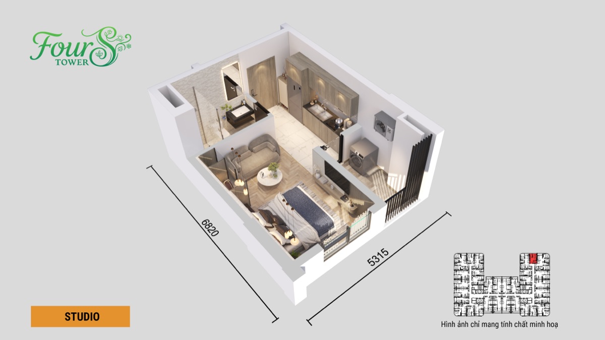 Phối cảnh 3D căn Studio