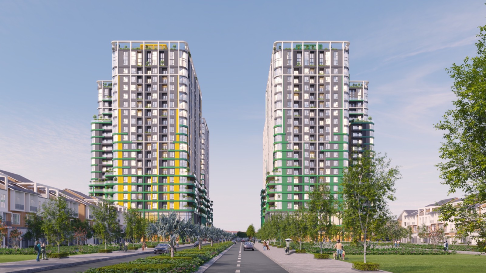 Phối cảnh hai tòa FourS Tower nhìn từ trục đường chính